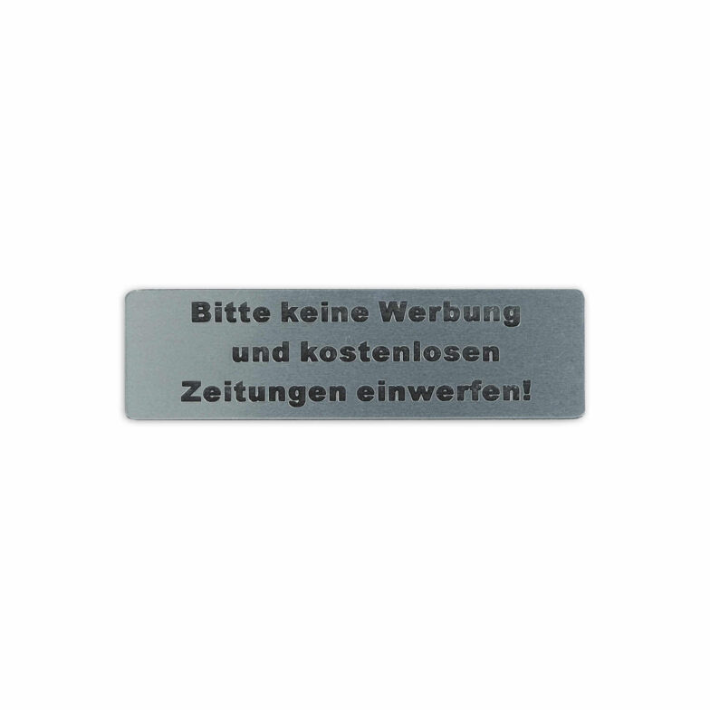 Edelstahl Briefkastenschild BITTE KEINE WERBUNG 80 x 35 mm ZB5